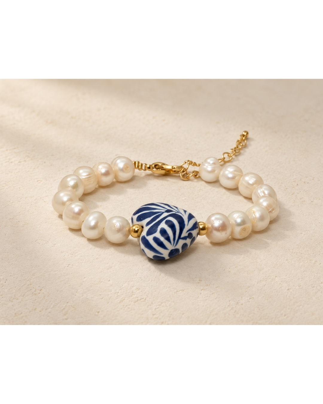 Pulsera Corazón Perlitas Talavera Azul by Valerio — SKU 16084561